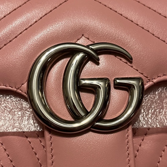 Gucci Pink Mini Marmont Purse Bag 446744 Logo Silver Hardware Leather Heart - Picture 17 of 17